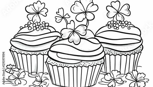 Cupcakes Topped with Shamrocks Ready to Color for Celebration