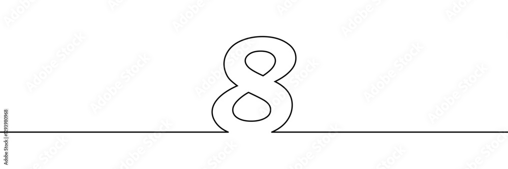 Fototapeta premium A single line drawing of a eight symbol. One line icon. Continuous line eighth number icon. Vector illustration.