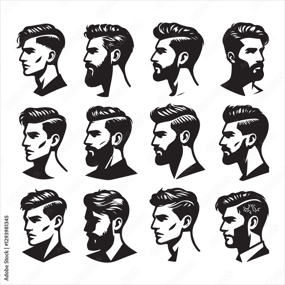 A set of different facial hair and beards Silhouette Vector Set A set of different facial hair and beards Silhouette Vector Set