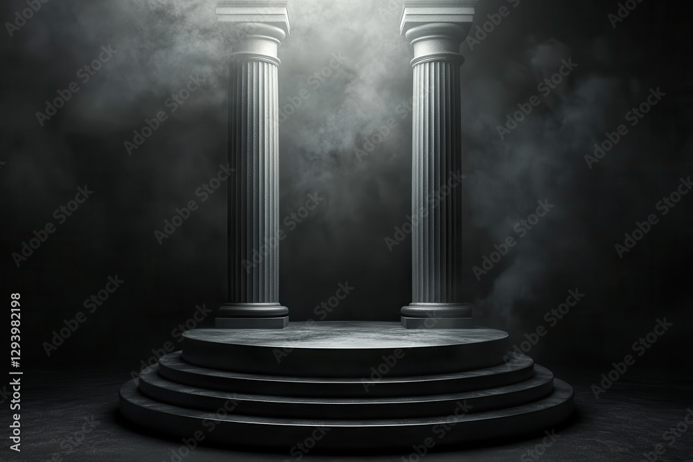 Pedestal platform display with black stand podium on white background