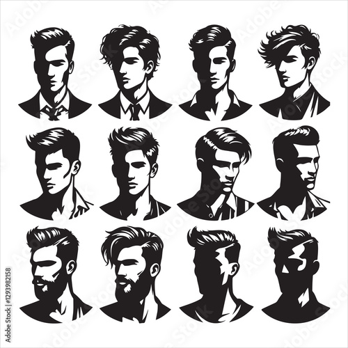 A set of different facial hair and beards Silhouette Vector Set