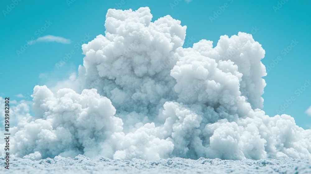 Massive white smoke plume erupts against a vibrant blue sky. Massive white smoke plume erupts against a vibrant blue sky.