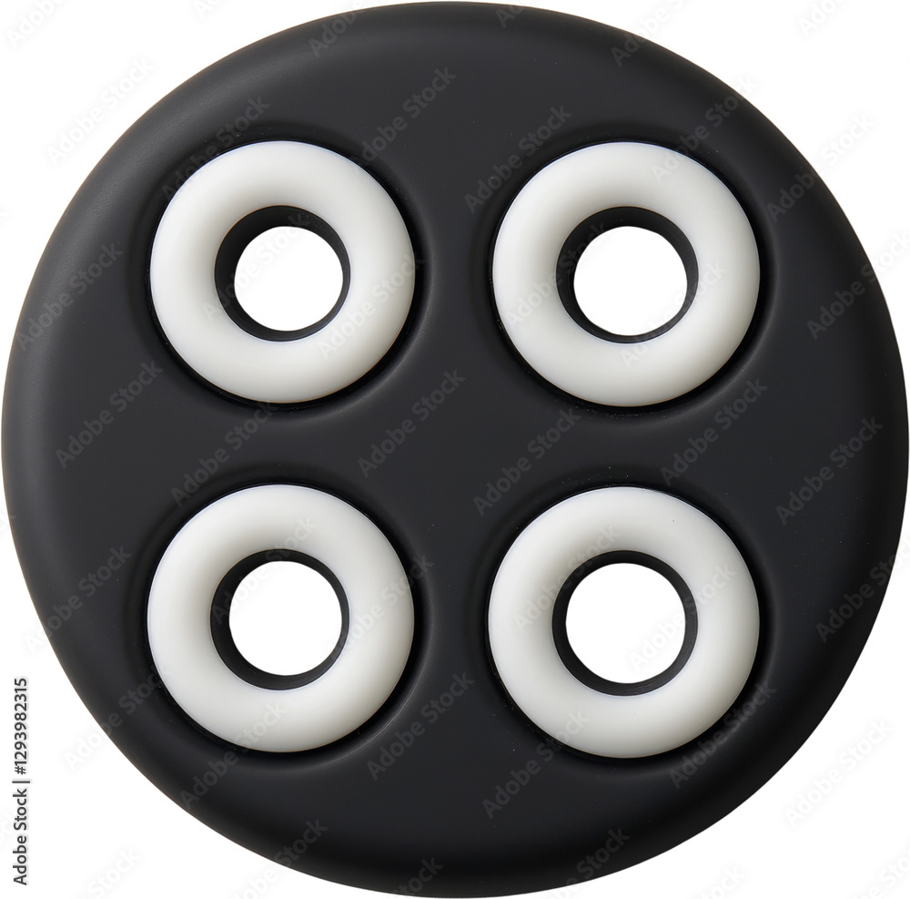Black round button with white rings on a white isolated background. cut out. Black round button with white rings on a white isolated background. cut out.