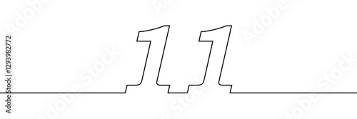 A single line drawing of a eleven symbol. One line icon. Continuous line eleventh number icon. Vector illustration.