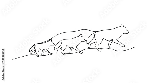 Coyotes Family Pack Walking Single Line Art Drawing