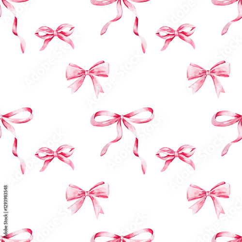 Pastel Satin Ribbon and Bow Repeat Pattern – Hand-Drawn Watercolor Illustration for Fashion and Festive Surface Design