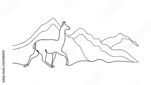 Llama Silhouette Line Art Andean Mountain Range Landscape