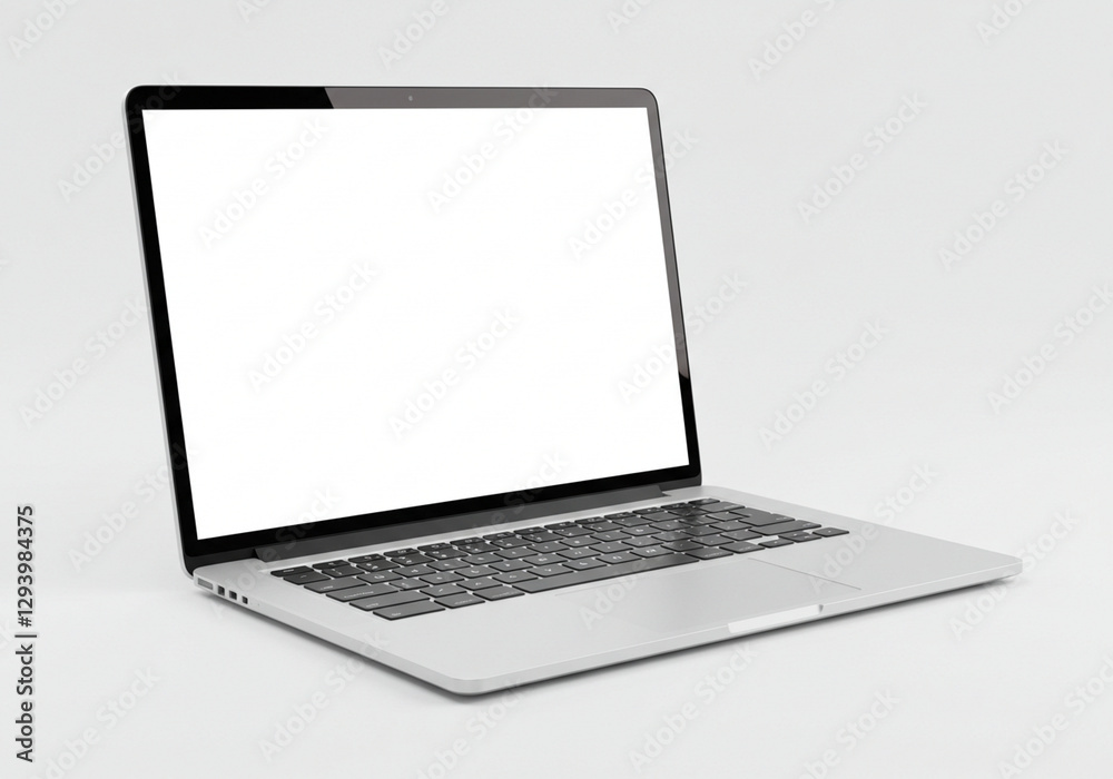 A sleek silver laptop with a blank display, perfect for design mockups, branding projects, and digital content creation A sleek silver laptop with a blank display, perfect for design mockups, branding projects, and digital content creation