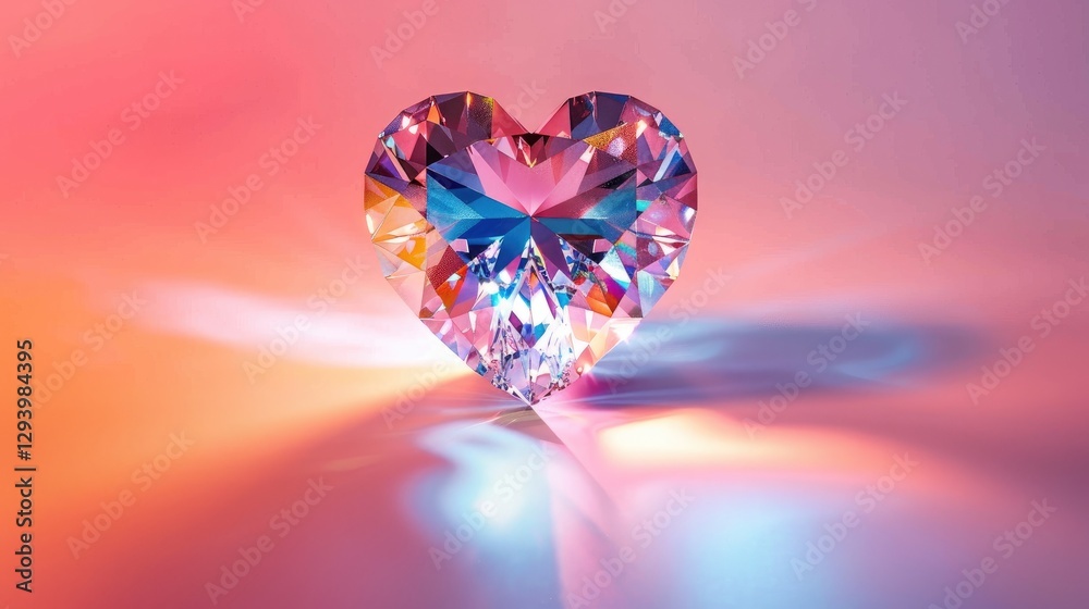 Fototapeta premium A heart-shaped diamond on a pastel background