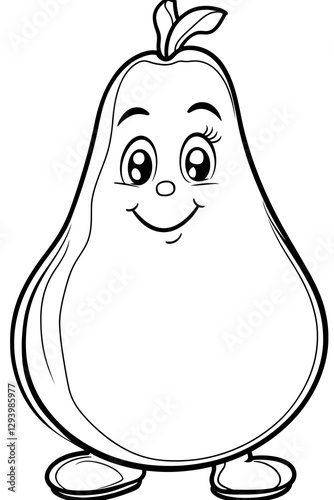 Cartoon Pear Character Smiling Illustration in Black and White Line Art
