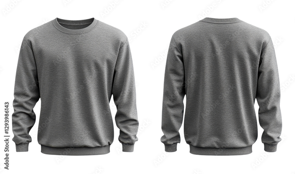 Gray sweatshirt with long sleeves, front and back view, casual wear Gray sweatshirt with long sleeves, front and back view, casual wear
