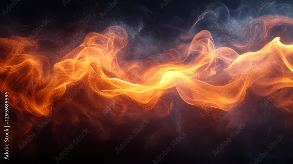 Abstract fiery orange and grey smoke wave on black background. Abstract fiery orange and grey smoke wave on black background.