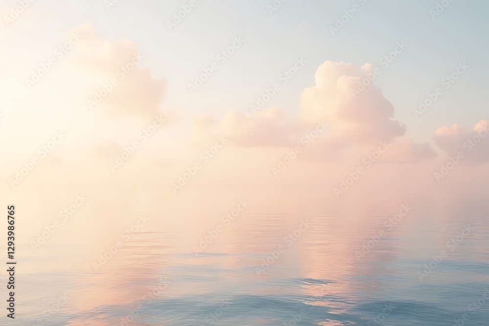 Fototapeta premium peaceful, pastel sunrise reflects on the calm surface of the ocean.