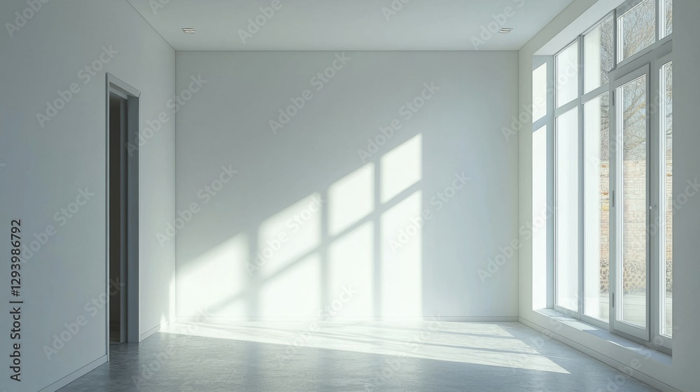 Fototapeta premium Bright Empty Room with Large Windows and Soft Natural Light