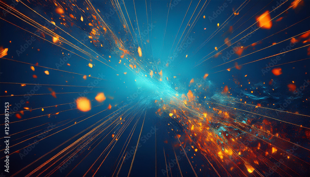 Naklejka premium concrete abstract blue background with flying fire particles