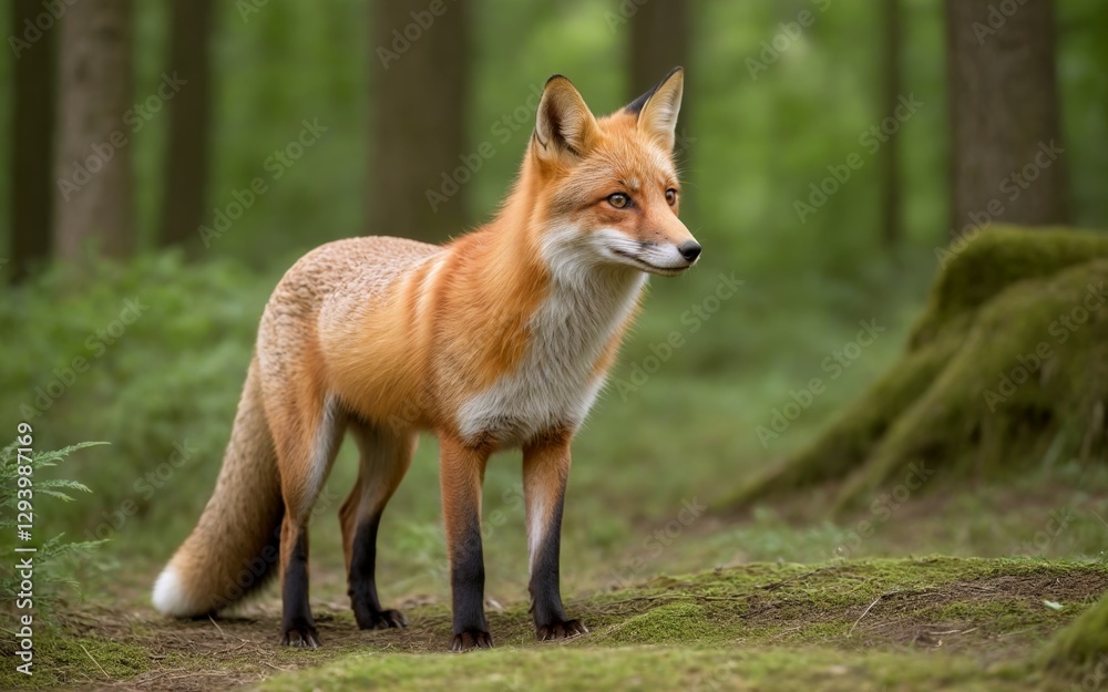 Fototapeta premium Majestic Fox Roaming Through a Lush Forest