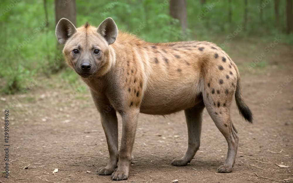 Fototapeta premium A majestic hyena roaming in the vibrant forest wilderness.
