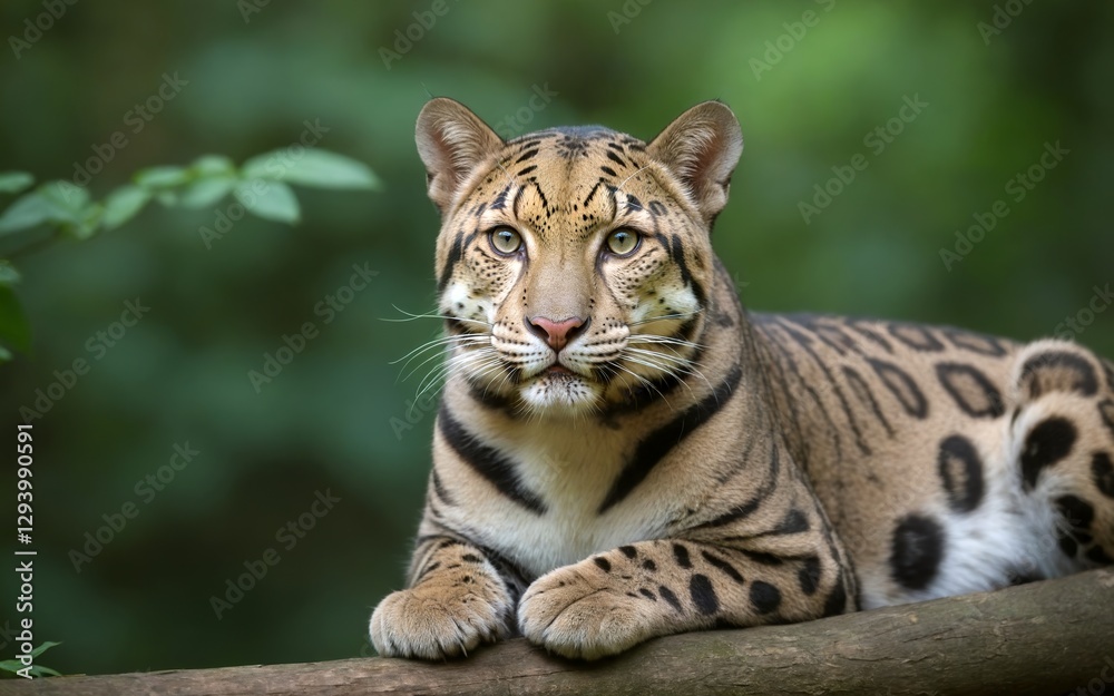 Obraz premium A stunning clouded leopard prowling through the dense forest greenery