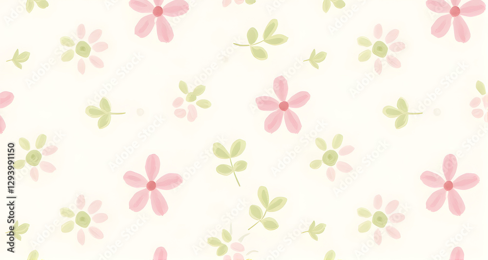 Floral Pattern with Pink Flowers and Green Leaves Floral Pattern with Pink Flowers and Green Leaves