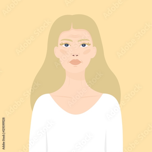 aged woman with gray hair portrait, flat style vector illustration