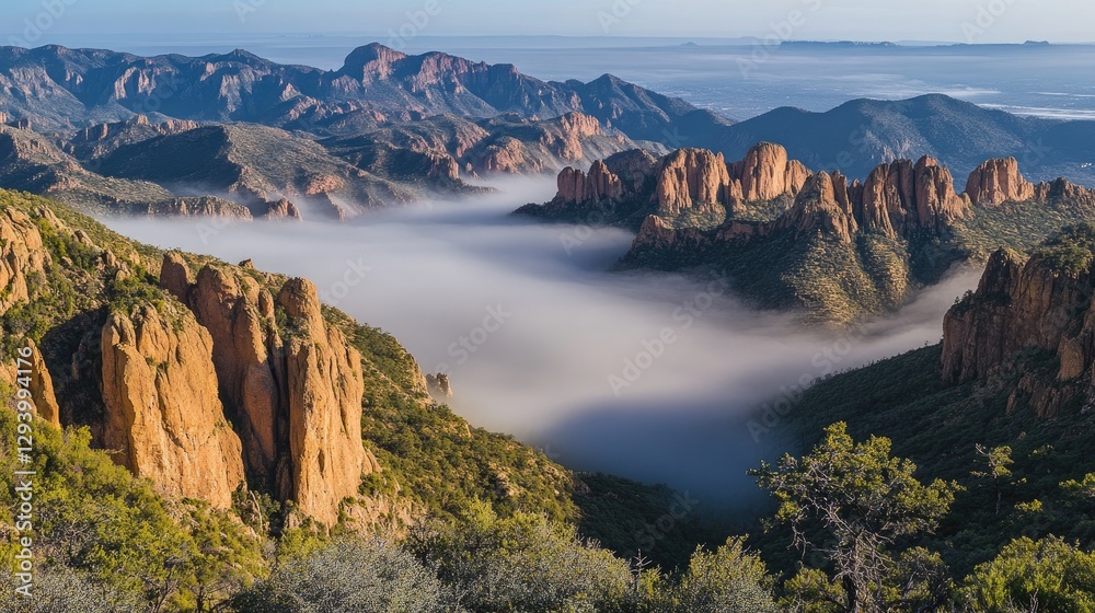 Soft fog blurring a mountain pass, with rocky peaks fading softly into the mist for a surreal view. Soft fog blurring a mountain pass, with rocky peaks fading softly into the mist for a surreal view.