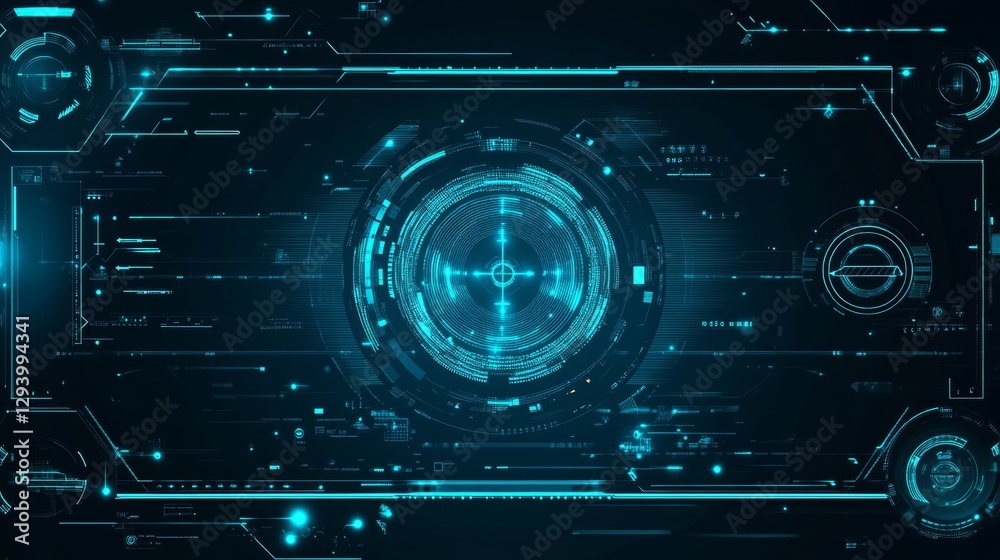 Fototapeta premium Futuristic technology digital holographic element with laser glow effect, arrow, callout border, and radar scanning in dark and light blue tones, symbolizing innovation and advanced data analysis