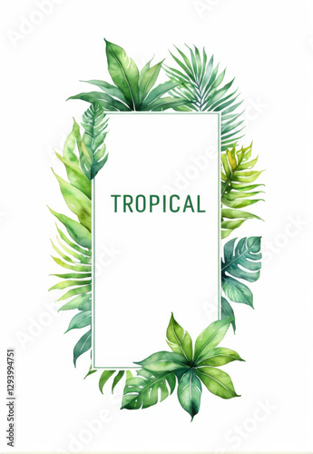 Watercolor tropical plant border background stock
