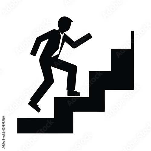 Energetic business person silhouette running upstairs for dynamic career progress