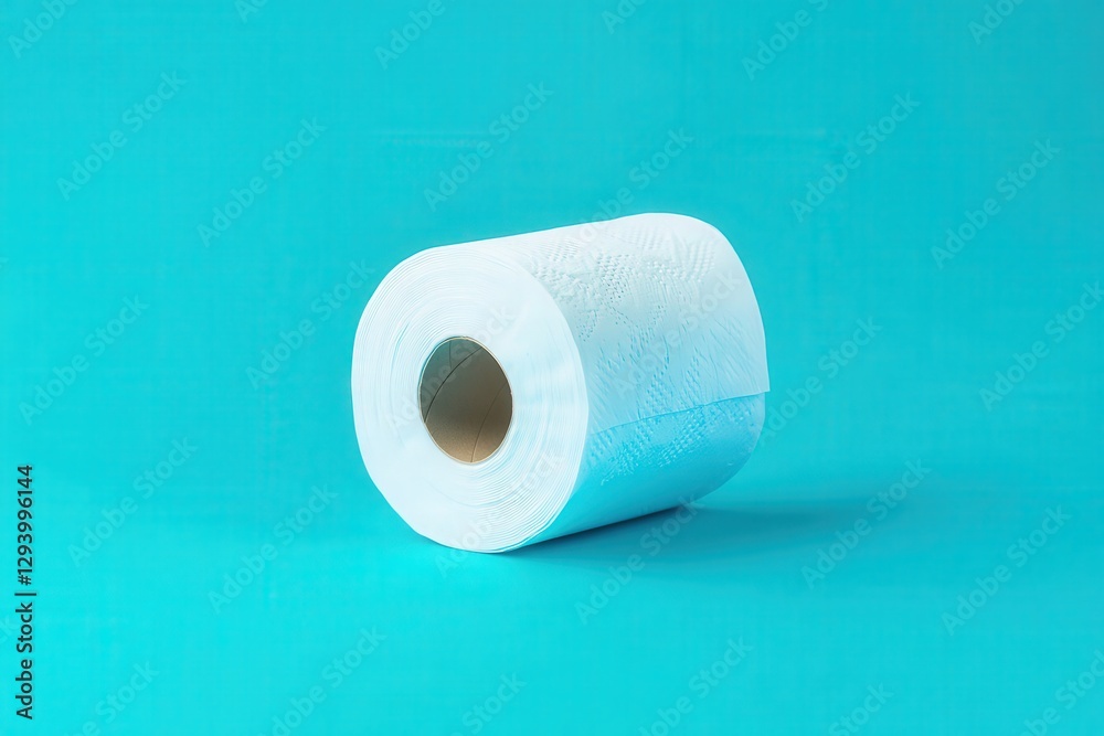 Obraz premium Partially unrolled toilet paper roll isolated on blue background