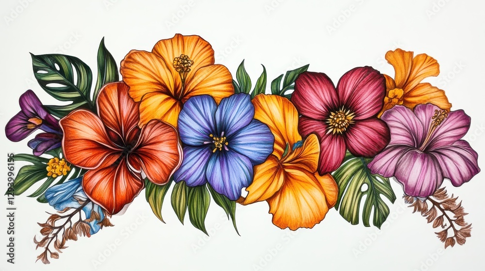 Fototapeta premium Vibrant Floral Arrangement with Various Colorful Hibiscus Flowers