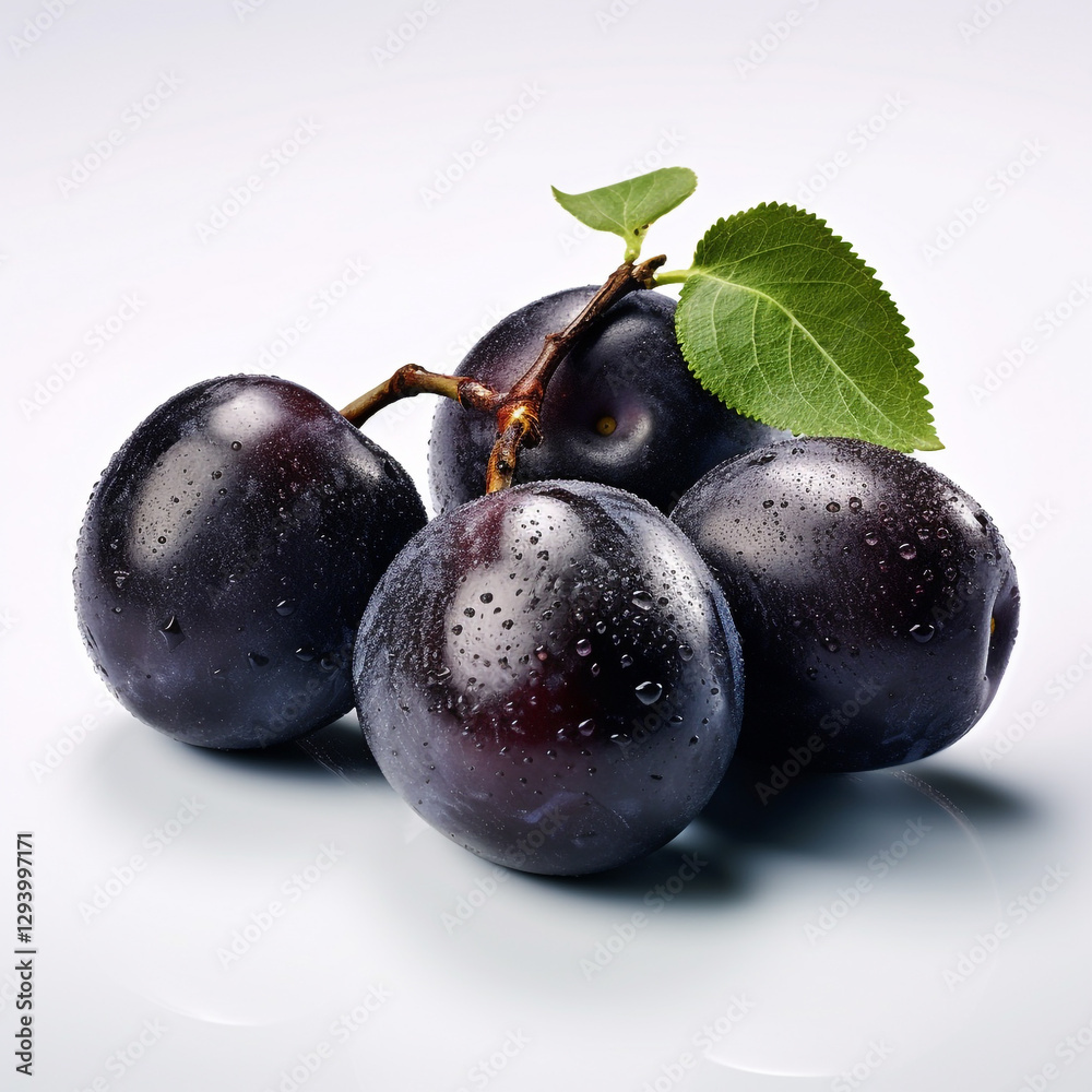 Dried prunes on a white background, close-up view Dried prunes on a white background, close-up view