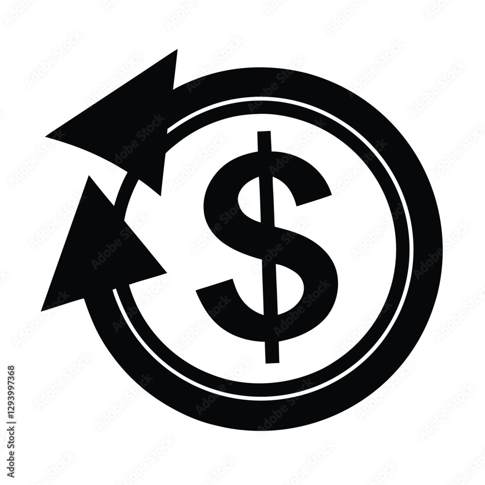 Fototapeta premium Vibrant arrow circling a bold dollar sign in isolated silhouette