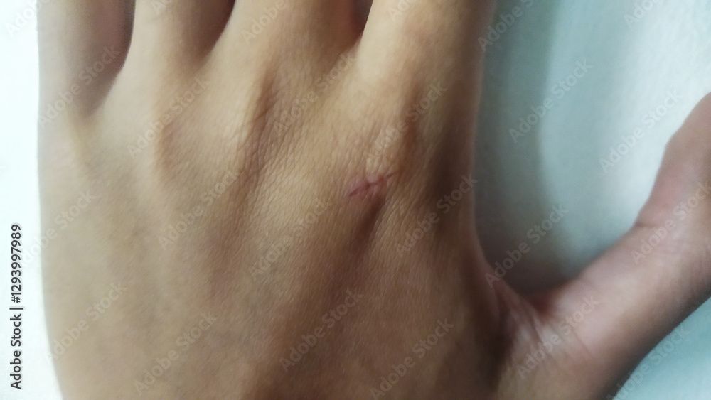 Fototapeta premium Close-Up of a Hand with a Small Skin Scratch on Its Surface