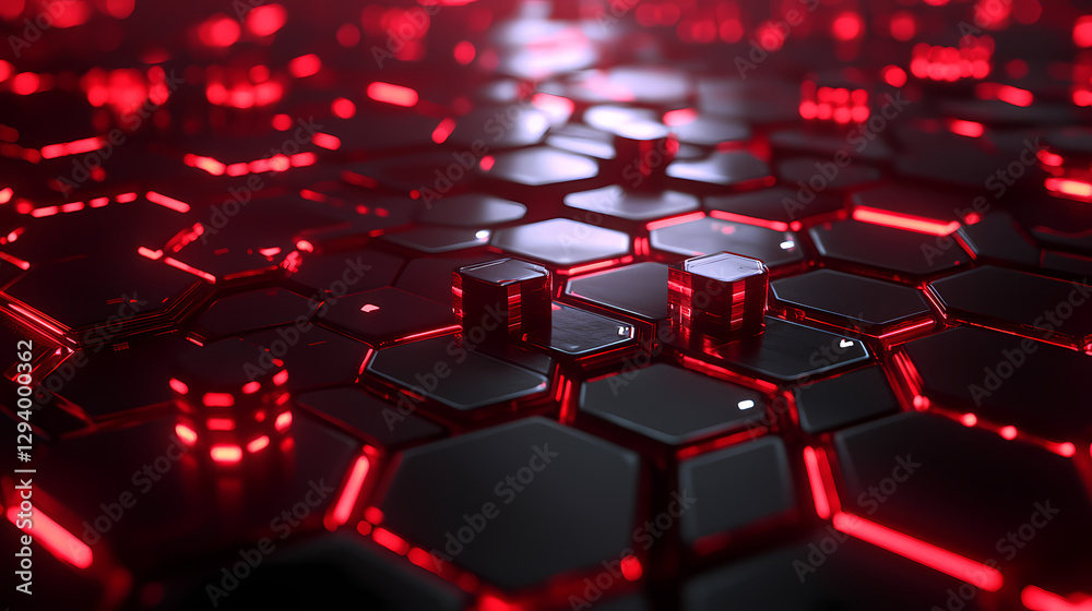 Red and black hexagonal design with cubes Red and black hexagonal design with cubes