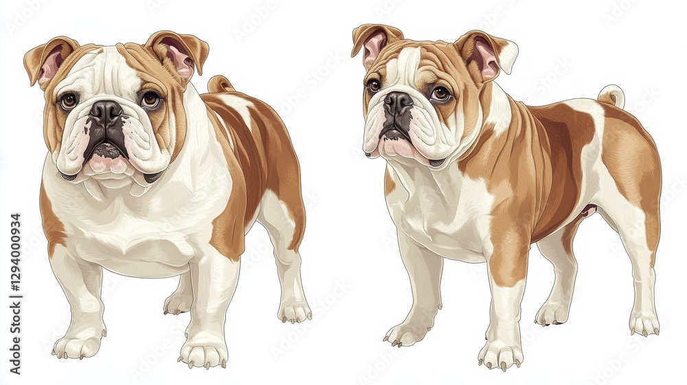 Playful Bulldog with Brown Patches, turned slightly to the left, radiating charm with its striking coat against a vivid backdrop Playful Bulldog with Brown Patches, turned slightly to the left, radiating charm with its striking coat against a vivid backdrop