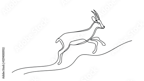 Elegant Line Art Drawing of a Leaping Springbok Antelope