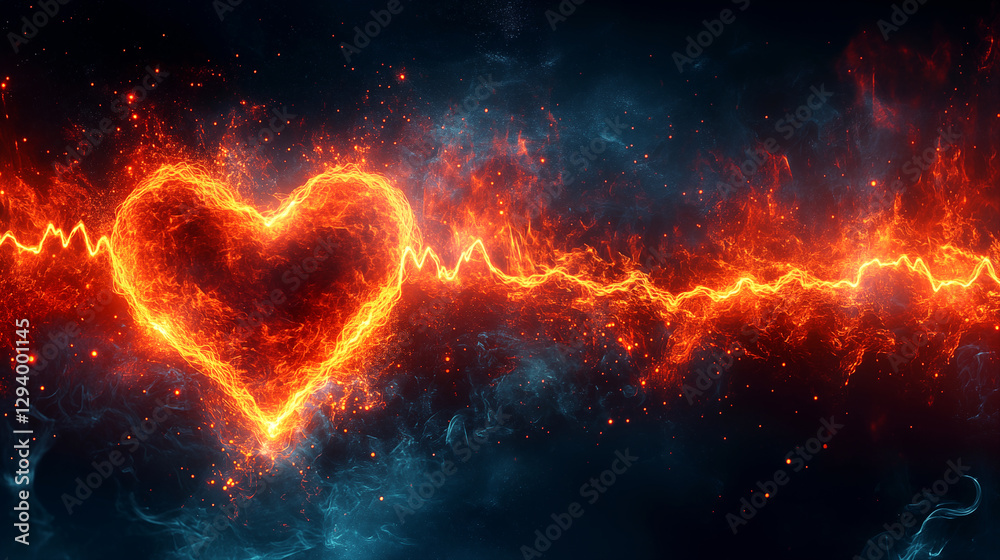 Valentines Day background with heart and fire. 3D rendering Valentines Day background with heart and fire. 3D rendering
