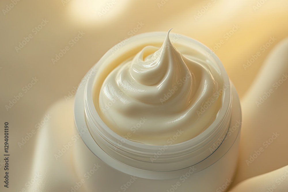 Elegant swirl of cream emerging from an open top cosmetic container Elegant swirl of cream emerging from an open top cosmetic container