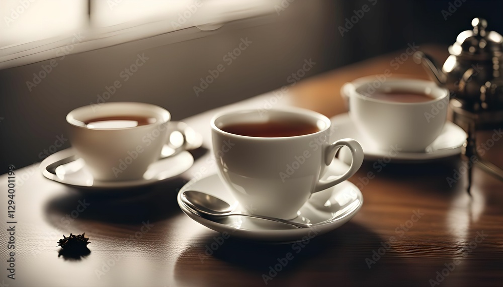 Warm cups of tea on a wooden table Warm cups of tea on a wooden table
