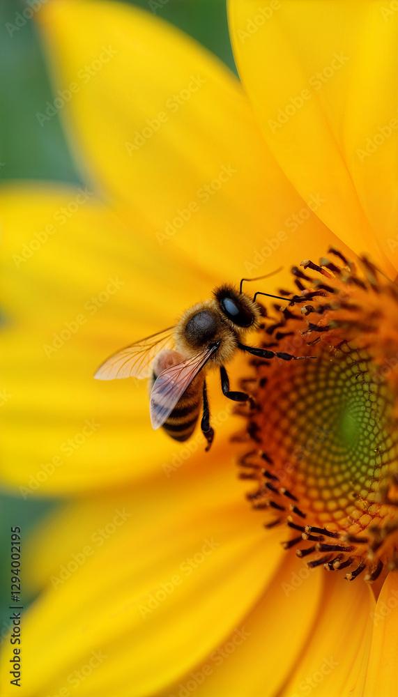 Honeybee collecting nectar from a vibrant sunflower Honeybee collecting nectar from a vibrant sunflower