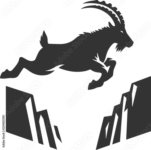 Goat leaping between two cliffs animal vector silhouette