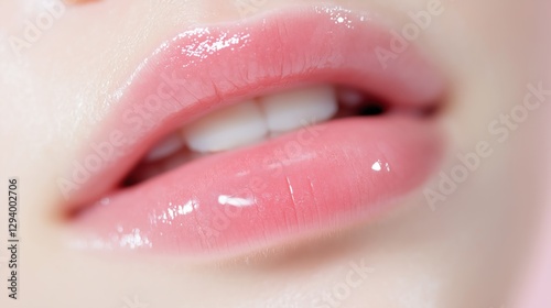 Close Up Glossy Pink Lips With Glitter Soft Lighting Macro Shot  A Detailed Beauty Image Of Lips Wit