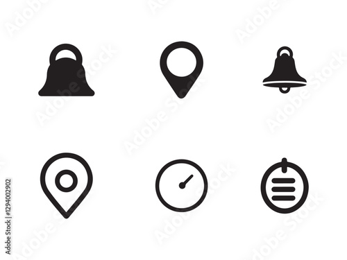 Address location icon. Notification bell icon. Stopwatch timer icon. Date Calendar icon. Website global icon Web icons set.