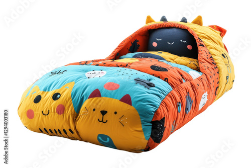 Kids Sleeping Bag with a Fun Cartoon Character Design: Isolated on Transparent Background