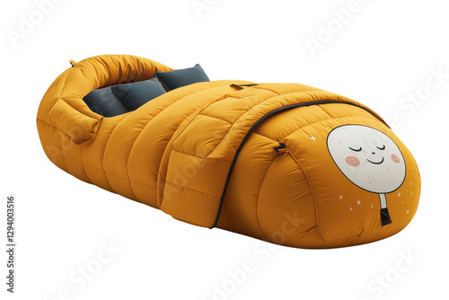 Kids Sleeping Bag with a Whimsical Cartoon Print and Soft Fabric: Isolated on Transparent Background