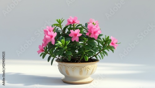 Wallpaper Mural Compact Oleander Shrub with Lush Pink Blooms in an Ornate Pot on a Clean White Background under Soft Lighting Torontodigital.ca