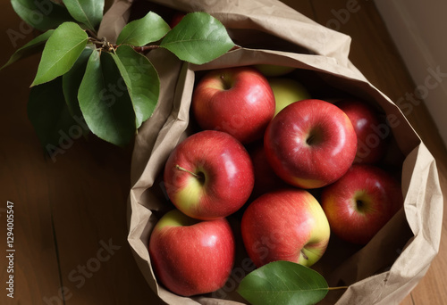 Close up Fresh ripe apples in bags at home