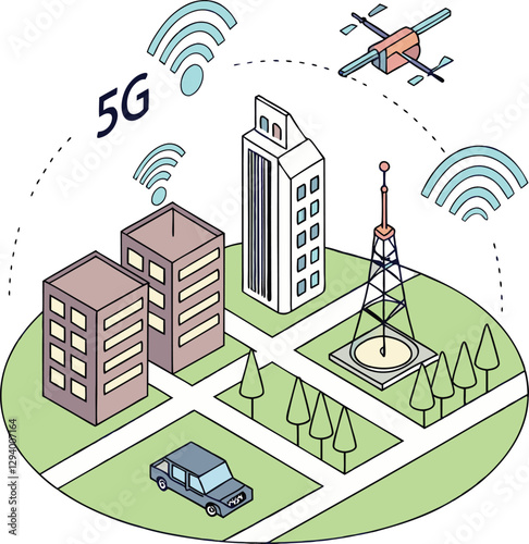 5G technology and smart city concept with connected devices