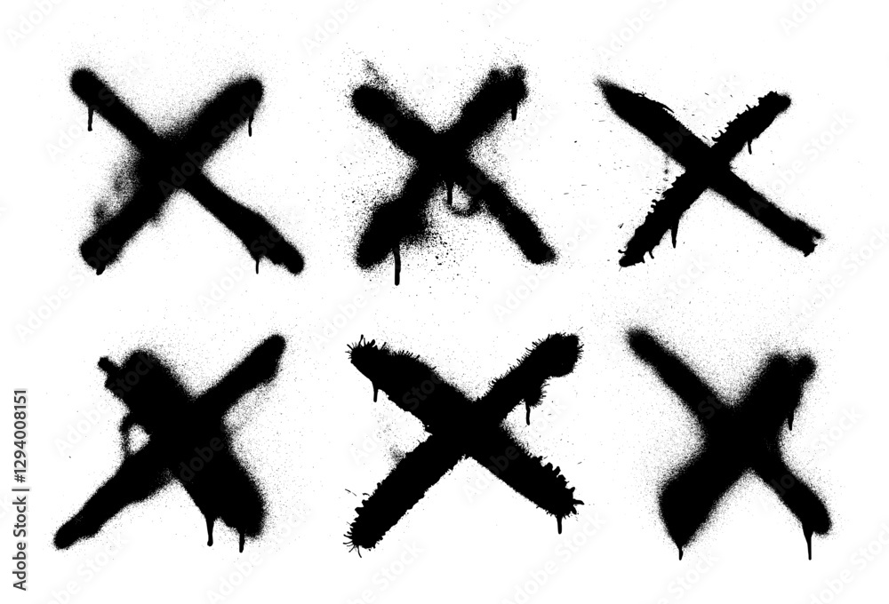 X Cross Spray Paint Stroke Vector Set