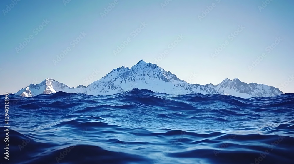 Majestic Snow-Capped Mountains Rising from a Deep Blue Ocean Majestic Snow-Capped Mountains Rising from a Deep Blue Ocean